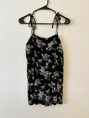 Black Tropical Print Tie-Strap Romper